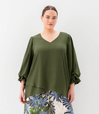 Plus Size Layered Sleeve Asymmetric Top