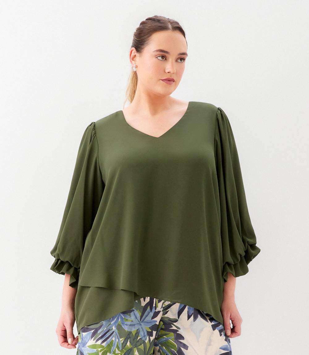 Plus Size Layered Sleeve Asymmetric Top