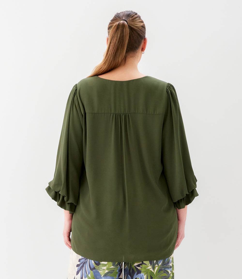 Plus Size Layered Sleeve Asymmetric Top