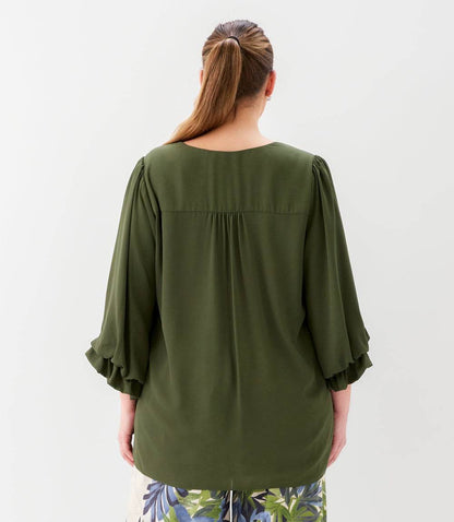 Plus Size Layered Sleeve Asymmetric Top