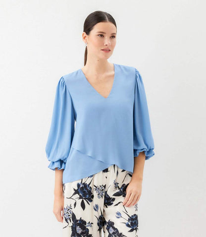 Petite Size Layered Sleeve Asymmetric Top