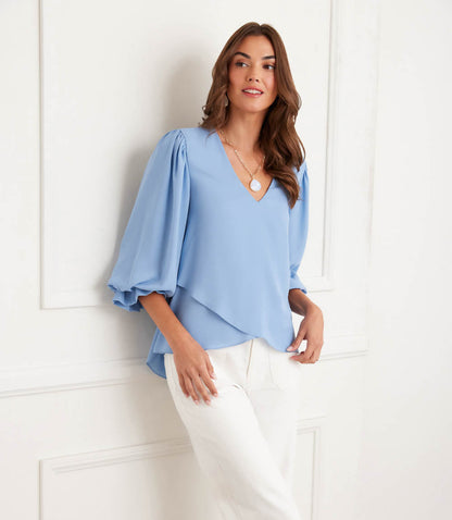 Layered Sleeve Asymmetric Top