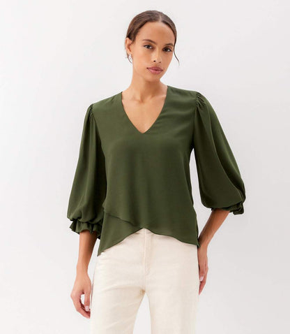 Layered Sleeve Asymmetric Top