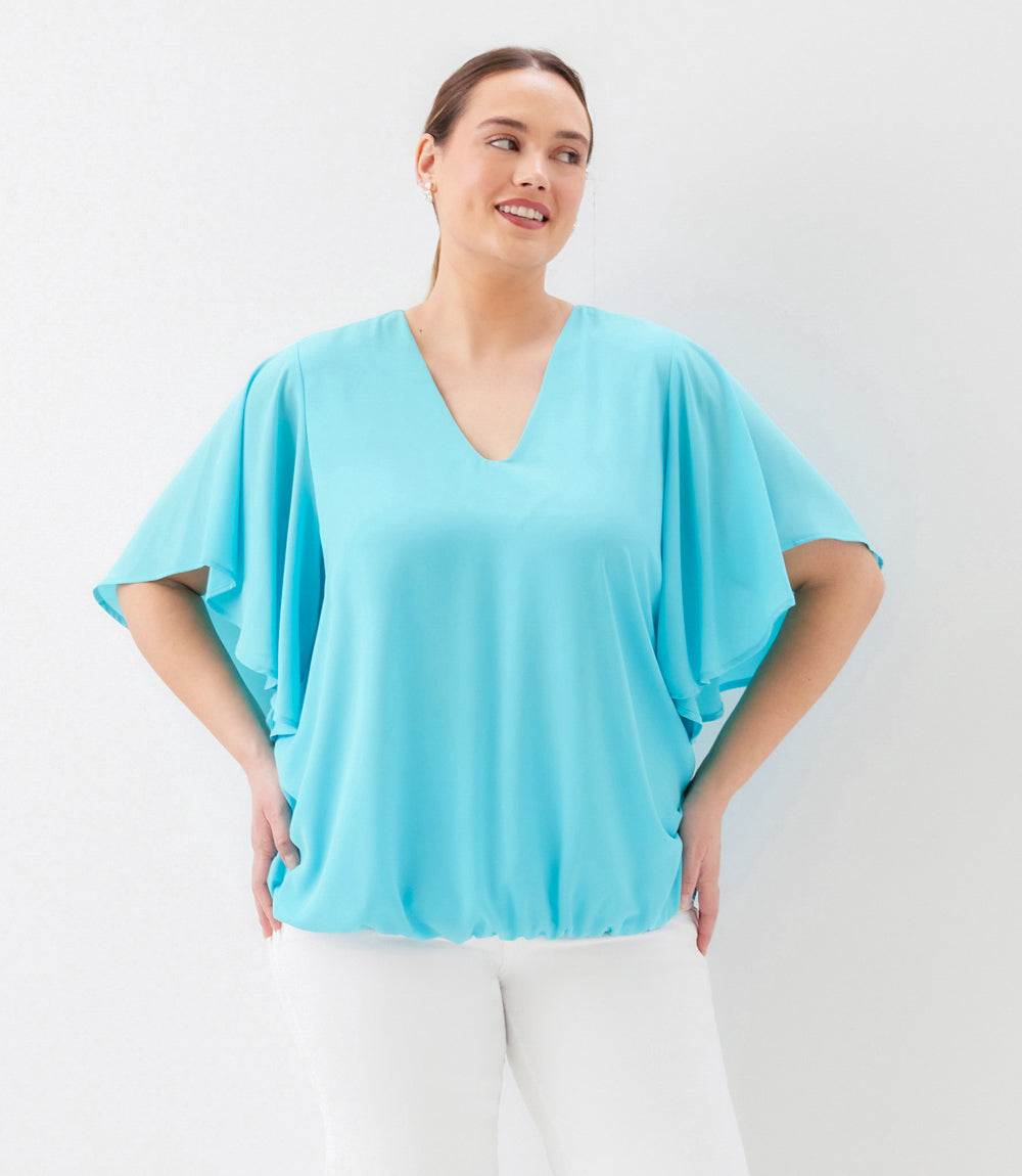Plus Size Flutter Sleeve V-Neck Top