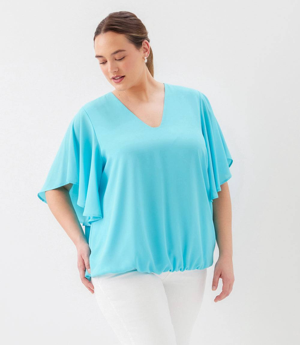 Plus Size Flutter Sleeve V-Neck Top