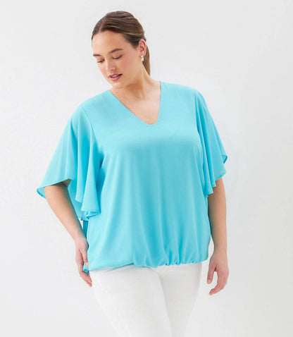 Plus Size Flutter Sleeve V-Neck Top