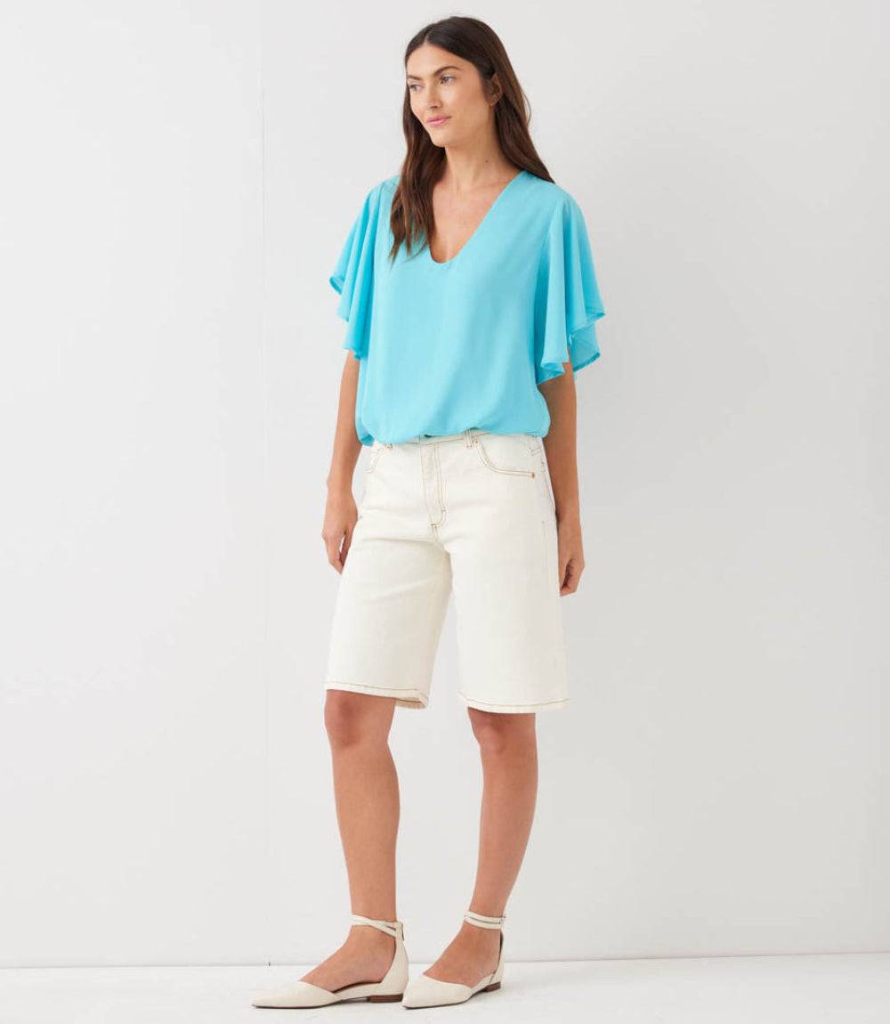 Petite Size Flutter Sleeve V-Neck Top