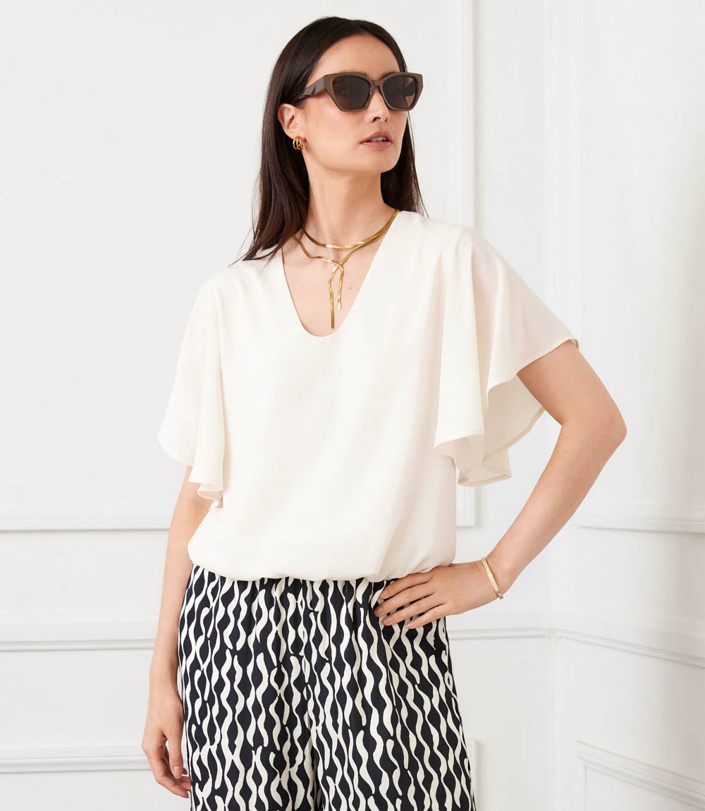 Flutter Sleeve V-Neck Top