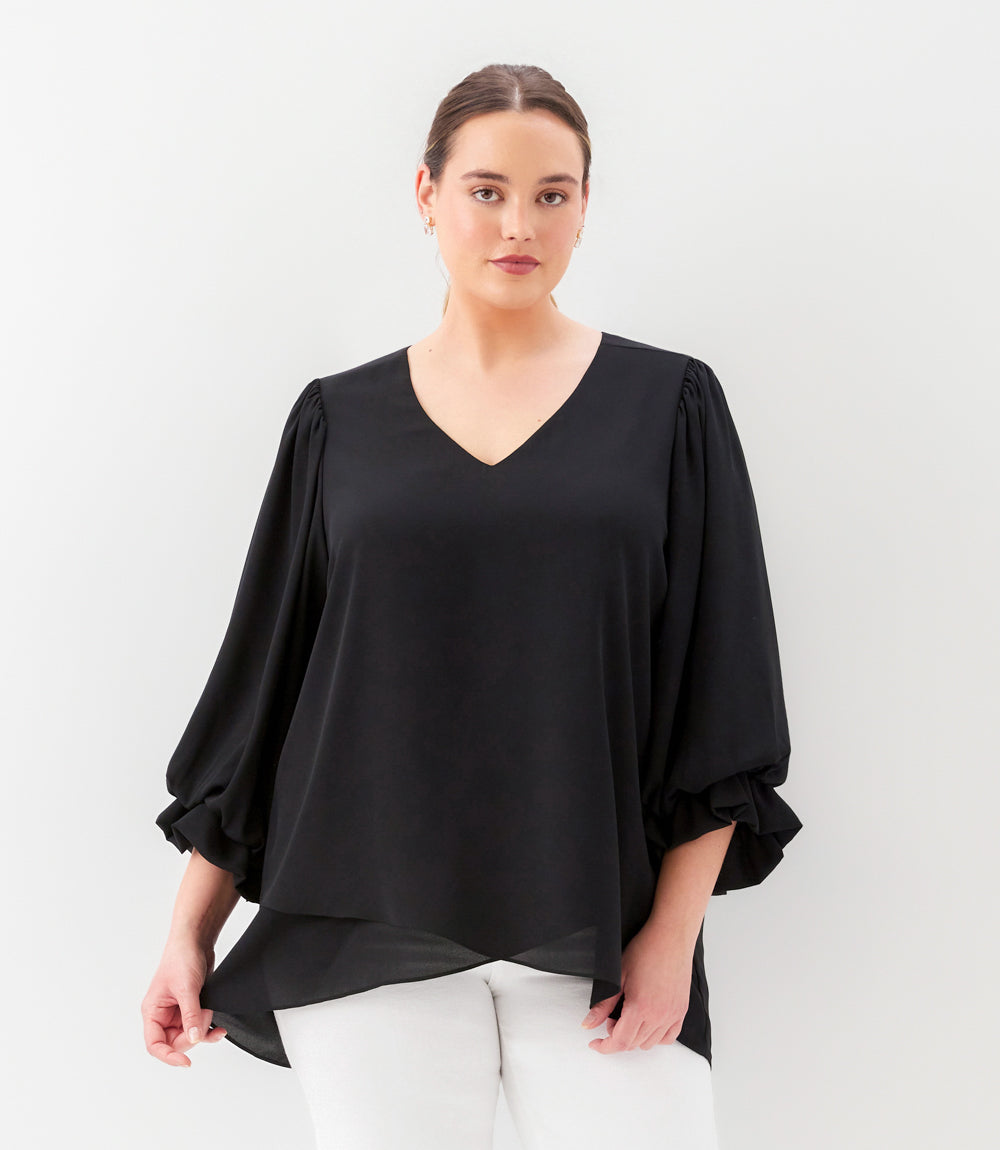 Plus Size Layered Sleeve Asymmetric Top