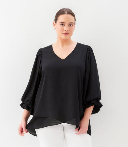 Plus Size Layered Sleeve Asymmetric Top