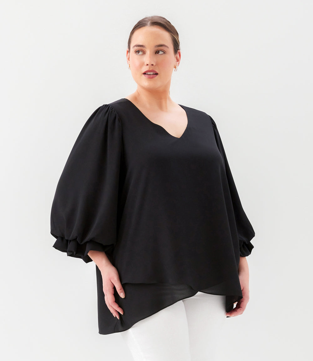 Plus Size Layered Sleeve Asymmetric Top