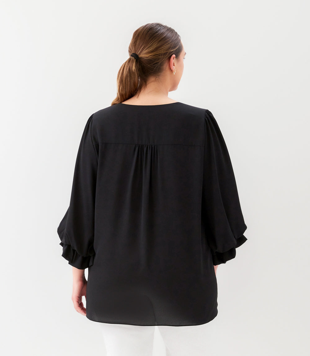 Plus Size Layered Sleeve Asymmetric Top