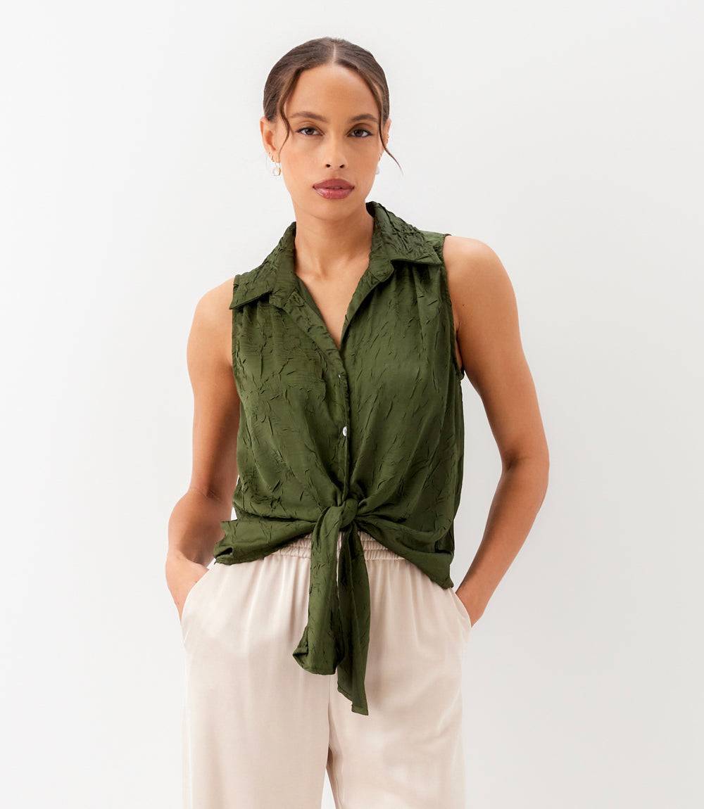 Sleeveless Tie-Front Top