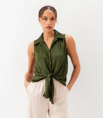 Sleeveless Tie-Front Top