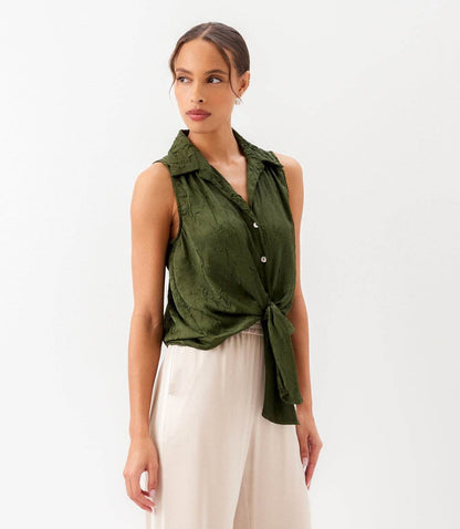 Sleeveless Tie-Front Top