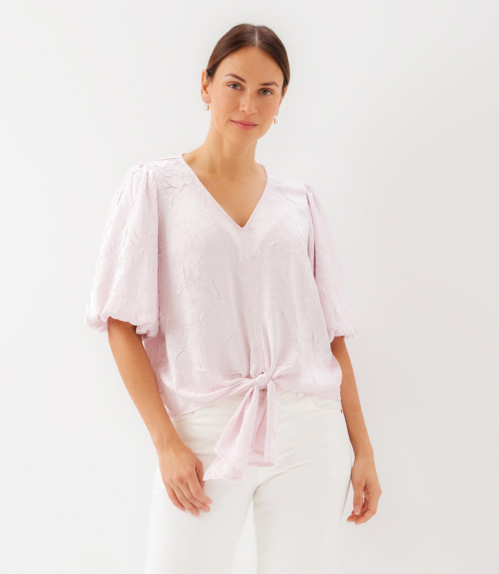 Puff Sleeve Tie-Front Top