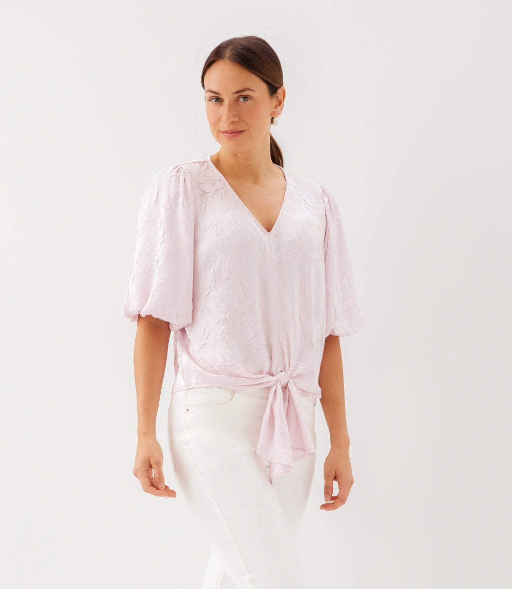 Puff Sleeve Tie-Front Top