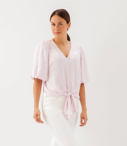 Puff Sleeve Tie-Front Top