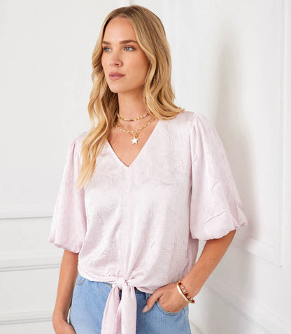 Puff Sleeve Tie-Front Top