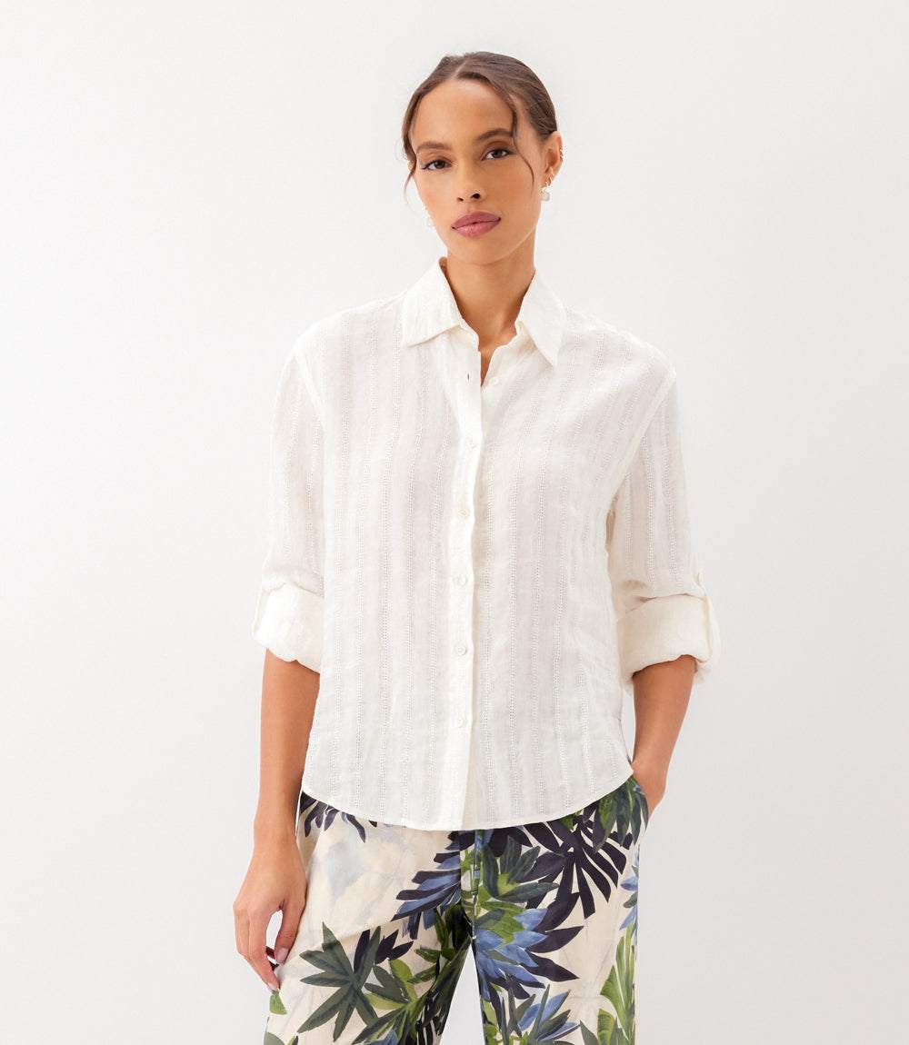 Stripe Linen Roll-Tab Shirt