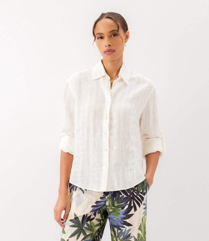Stripe Linen Roll-Tab Shirt