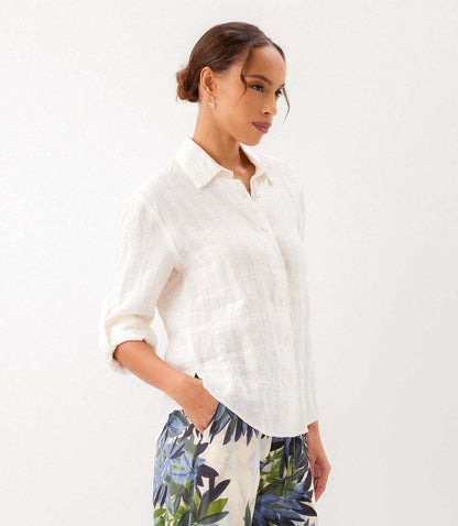 Stripe Linen Roll-Tab Shirt