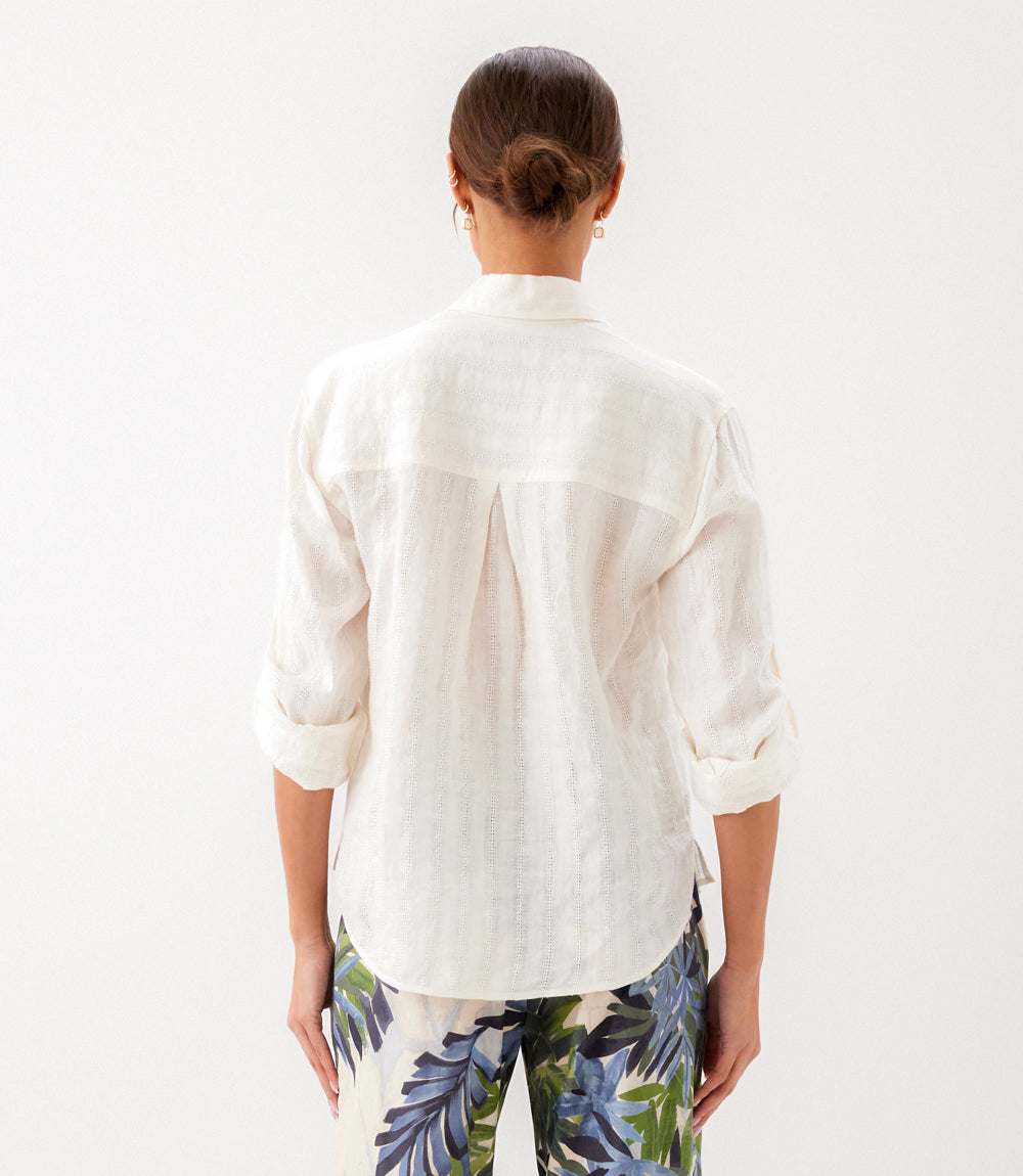 Stripe Linen Roll-Tab Shirt