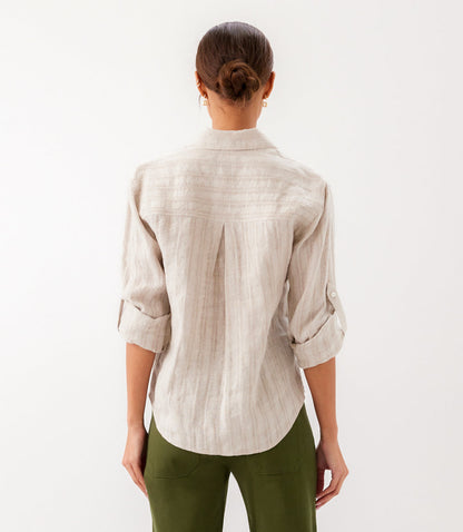 Stripe Linen Roll-Tab Shirt