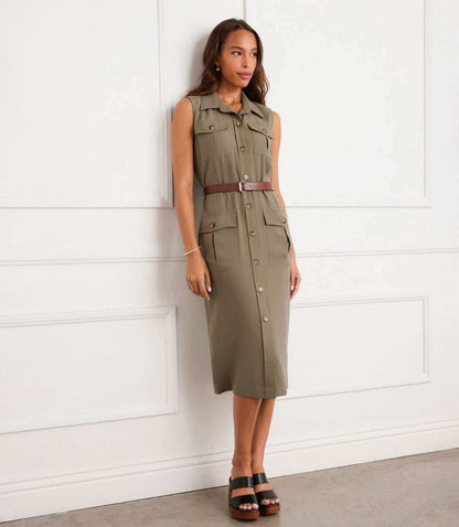 Petite Size Sleeveless Midi Shirtdress