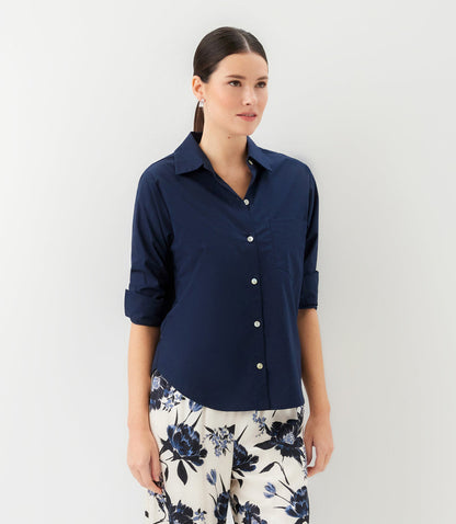 Ruched Sleeve Button-Up Shirt