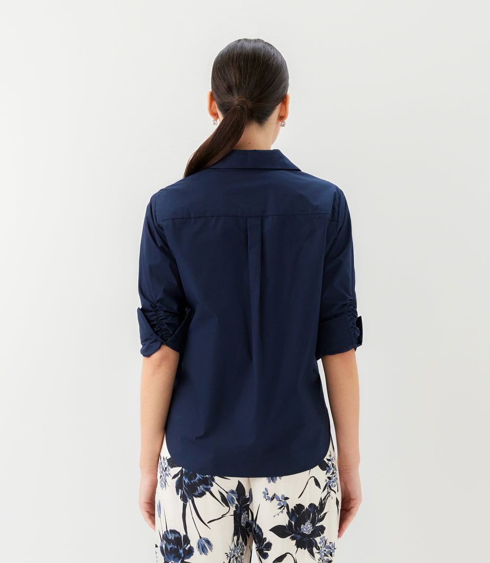 Ruched Sleeve Button-Up Shirt