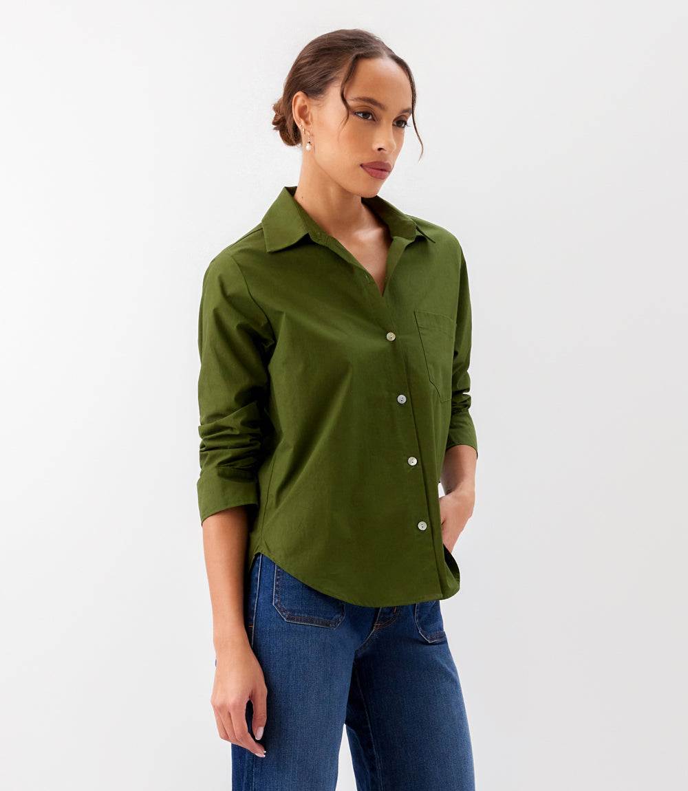 Ruched Sleeve Button-Up Shirt