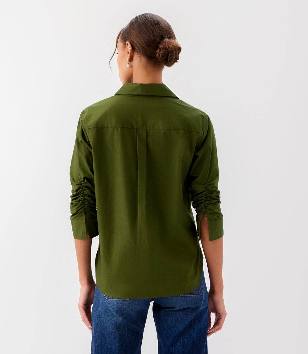 Ruched Sleeve Button-Up Shirt