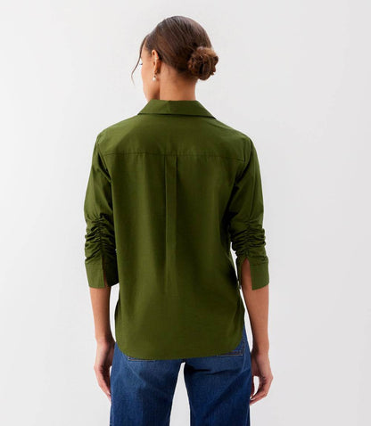 Ruched Sleeve Button-Up Shirt