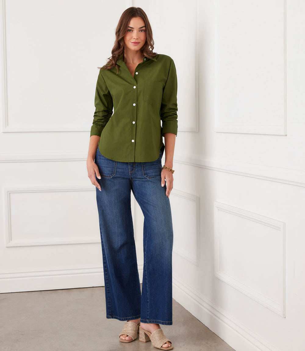 Ruched Sleeve Button-Up Shirt