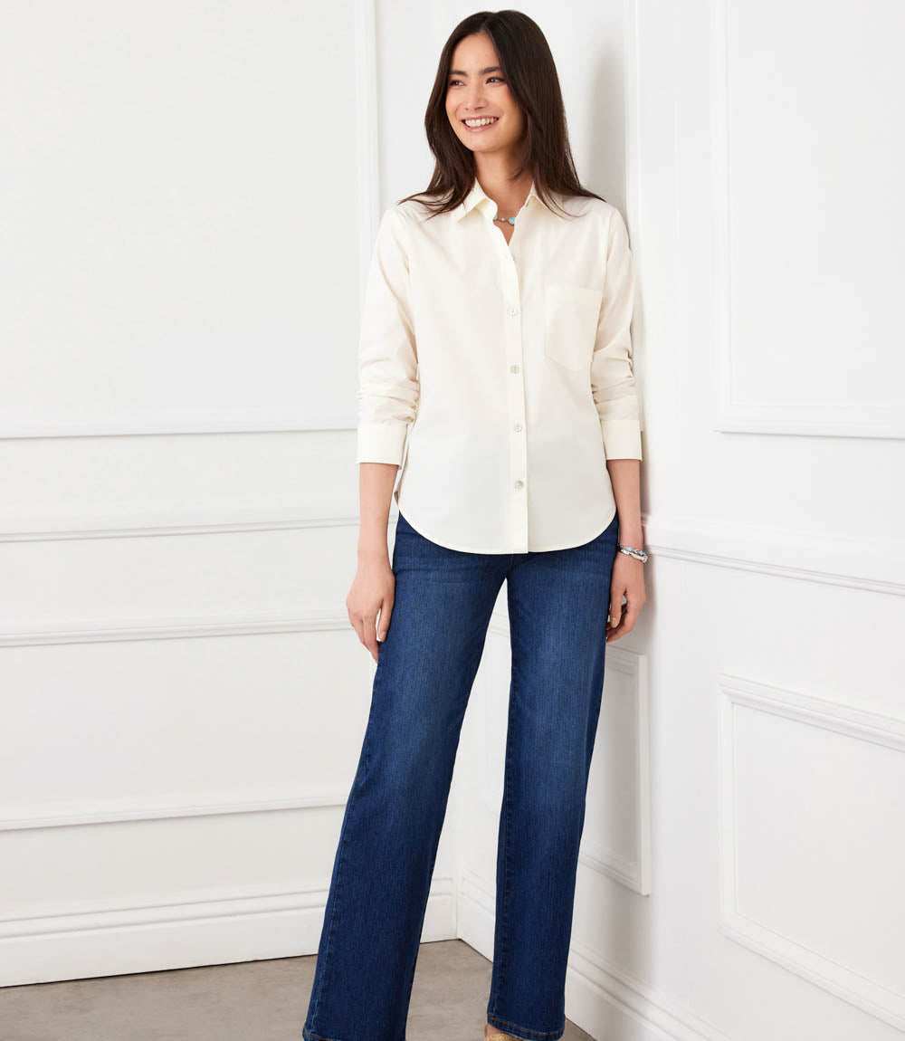 Ruched Sleeve Button-Up Shirt