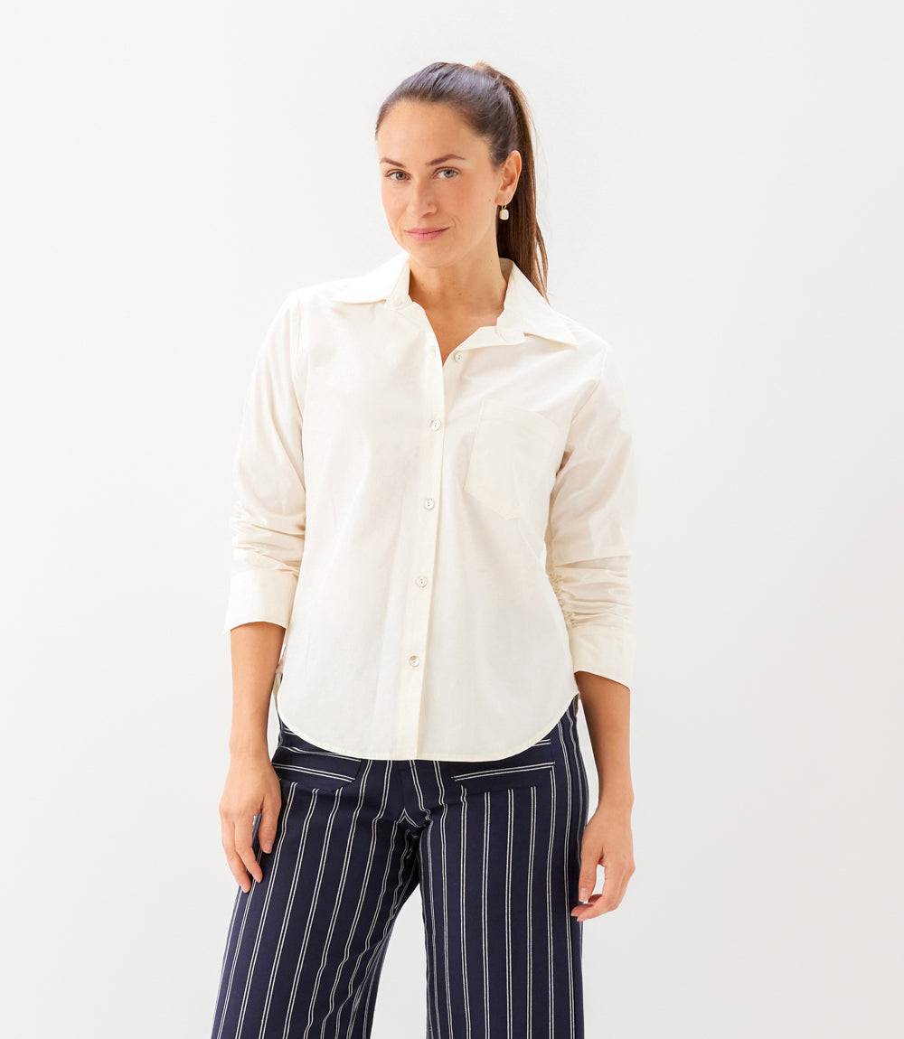 Ruched Sleeve Button-Up Shirt
