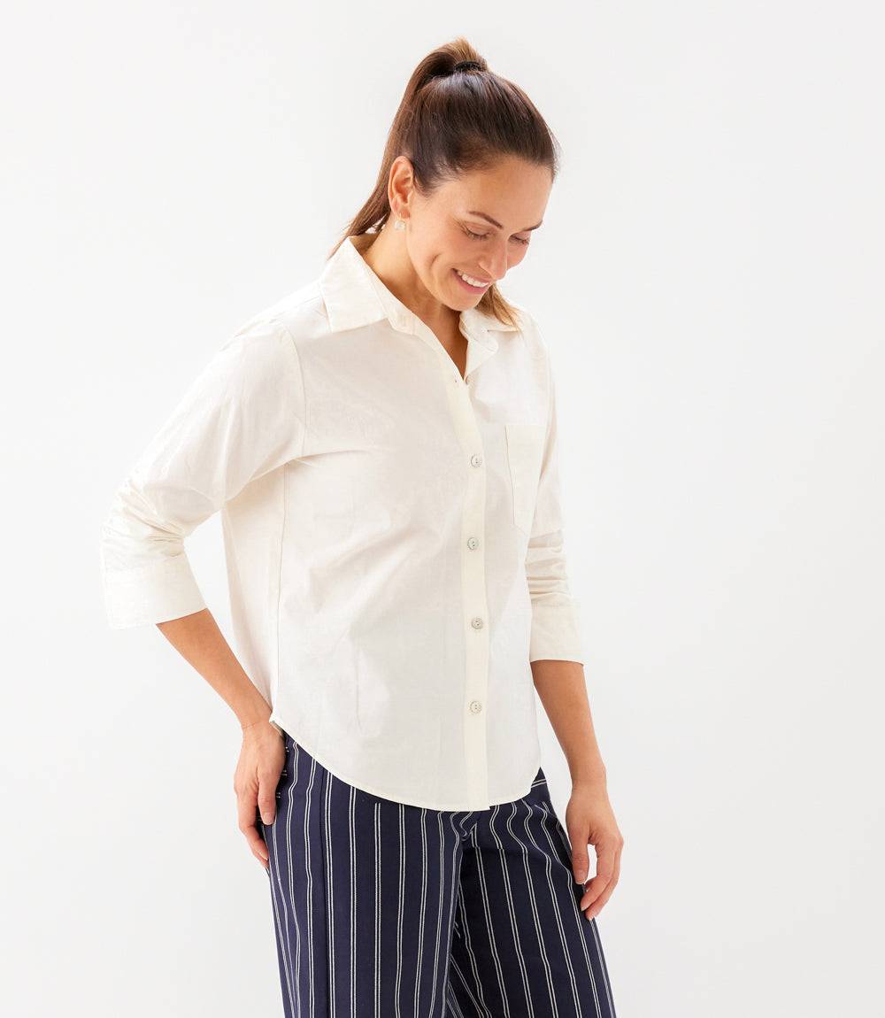 Ruched Sleeve Button-Up Shirt