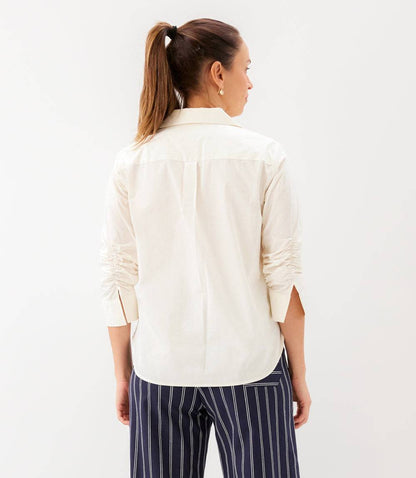 Ruched Sleeve Button-Up Shirt