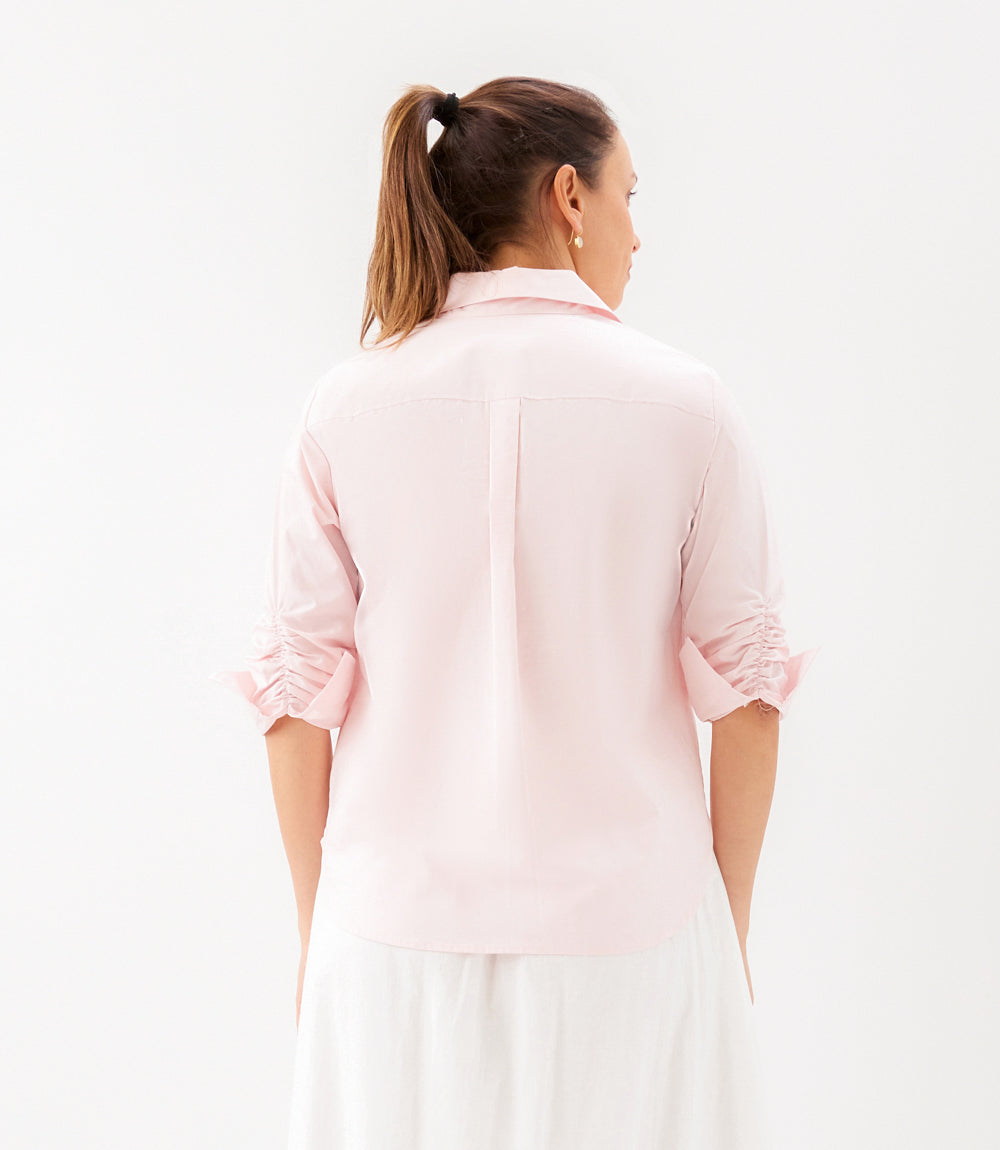 Ruched Sleeve Button-Up Shirt