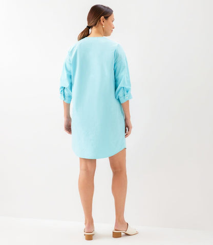 Lantern Sleeve Pearl Button-Front Dress