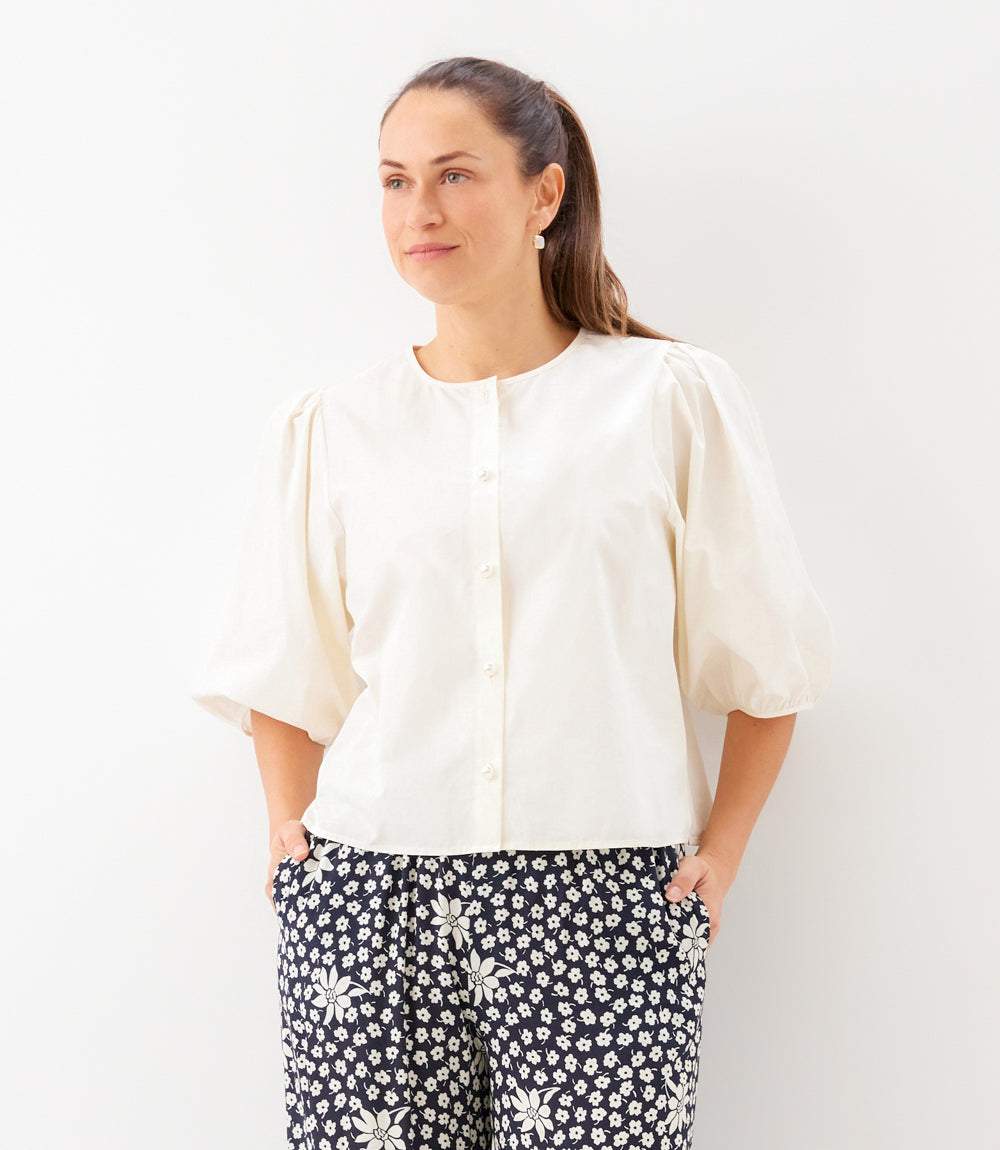 Puff Sleeve Pearl Button Top