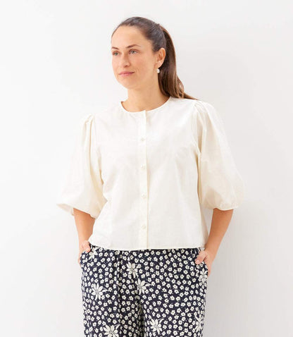 Puff Sleeve Pearl Button Top