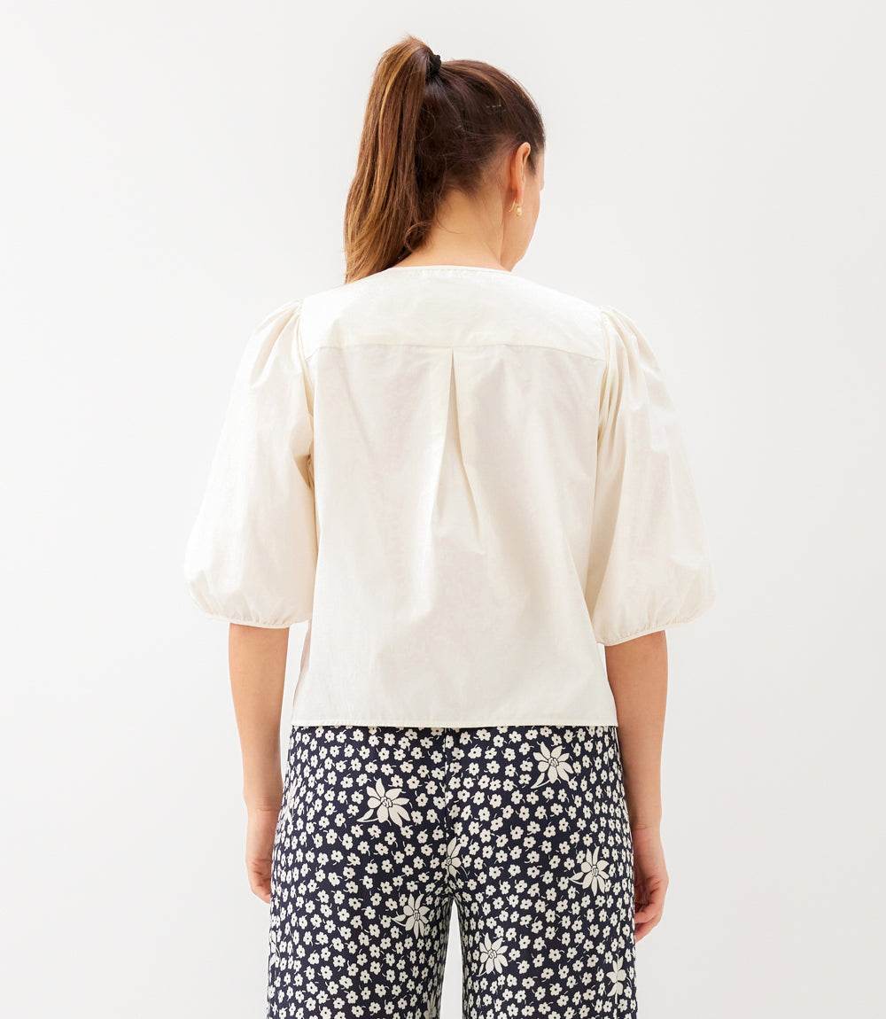 Puff Sleeve Pearl Button Top