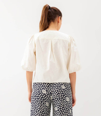 Puff Sleeve Pearl Button Top