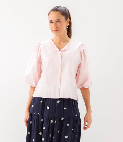 Puff Sleeve Pearl Button Top