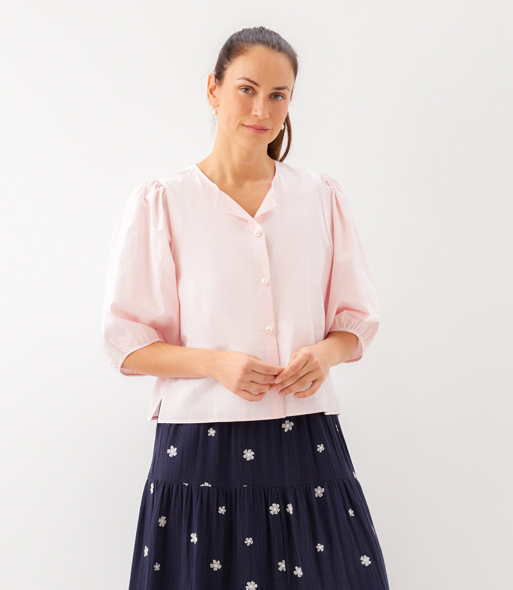Puff Sleeve Pearl Button Top