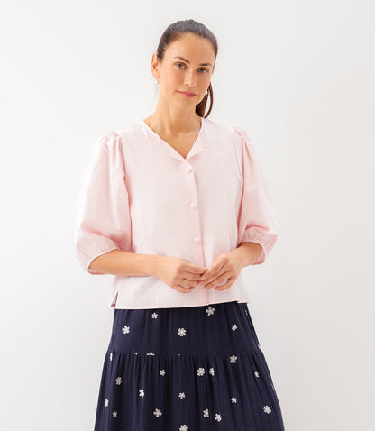 Puff Sleeve Pearl Button Top