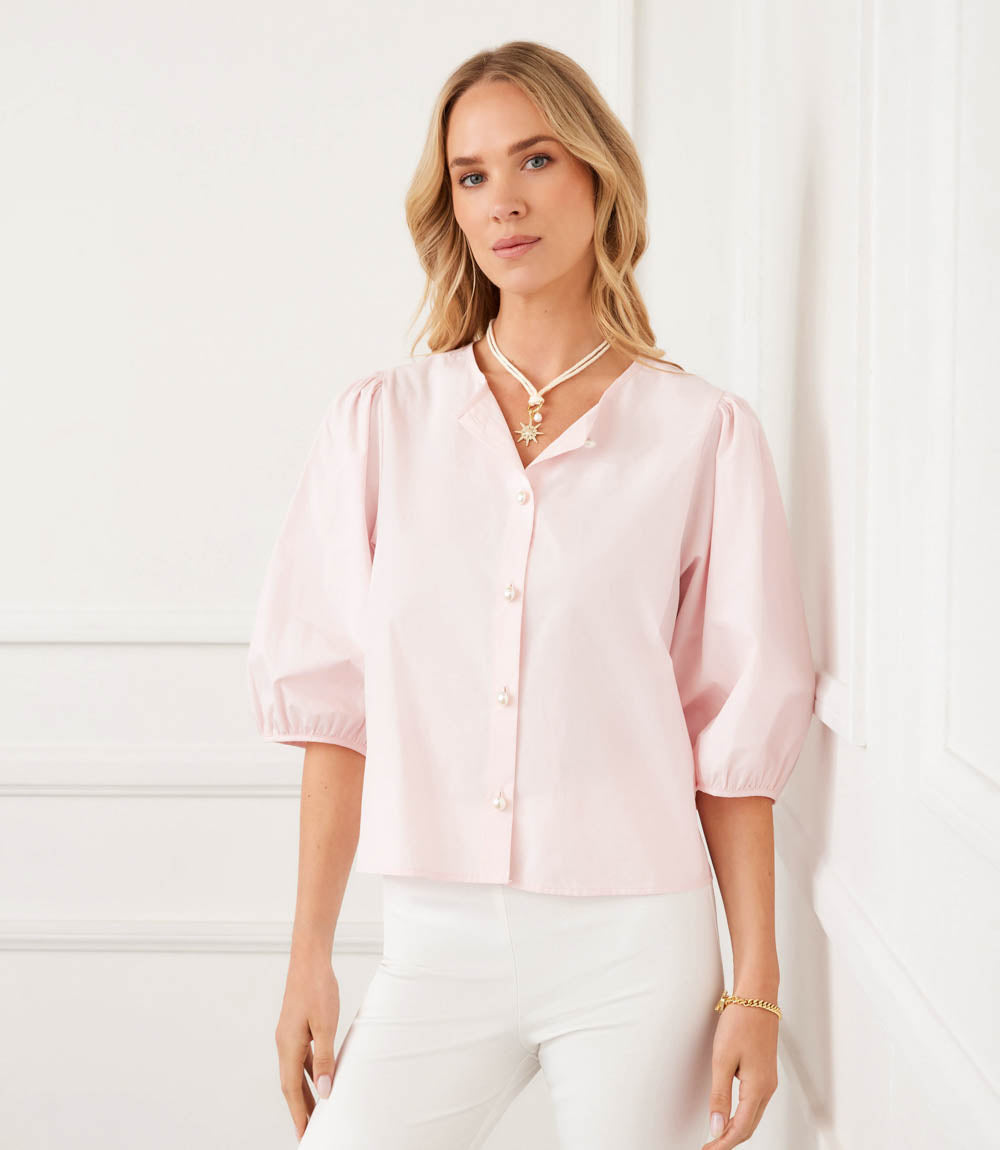 Puff Sleeve Pearl Button Top