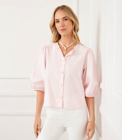 Puff Sleeve Pearl Button Top